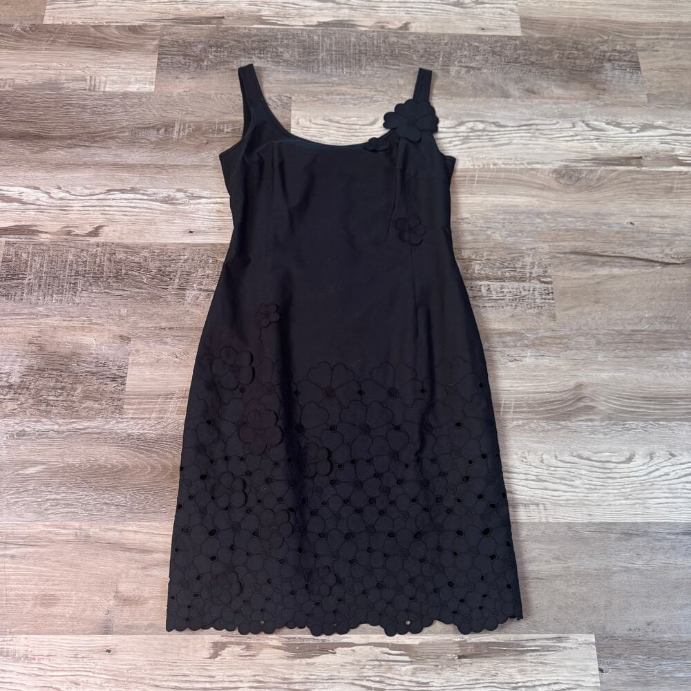 AKRIS Punto Navy Floral Eyelet Midi Dress Sleeveless Quiet Luxury Minimalist 8